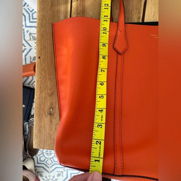 Tory Burch Perry Triple Compartment Tote Bag Canyon Orange Pebbled Leather Tote - Picture 13 of 15